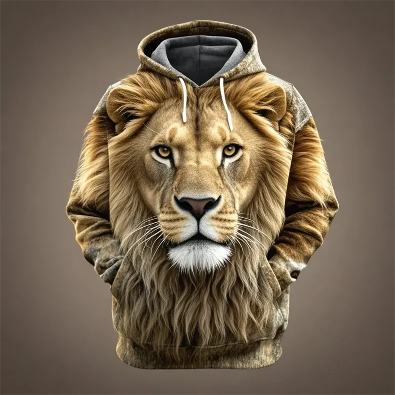 3D Aslan Grafik Baskılı erkek Hoodie Moda Sokak Kapşonlu Kazak Yaz Sonbahar Büyük Boy Eşofman Kazak Rahat Kapüşonlular — image 12
