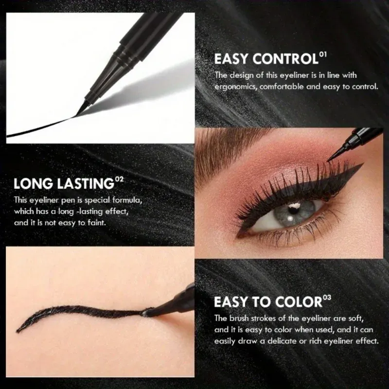 3Pcs Smooth Eyeliner Pen - Smudge-Proof Eye Pen Quick-Dry for all cases Μακιγιάζ ματιών με μαύρο και σκούρο καφέ