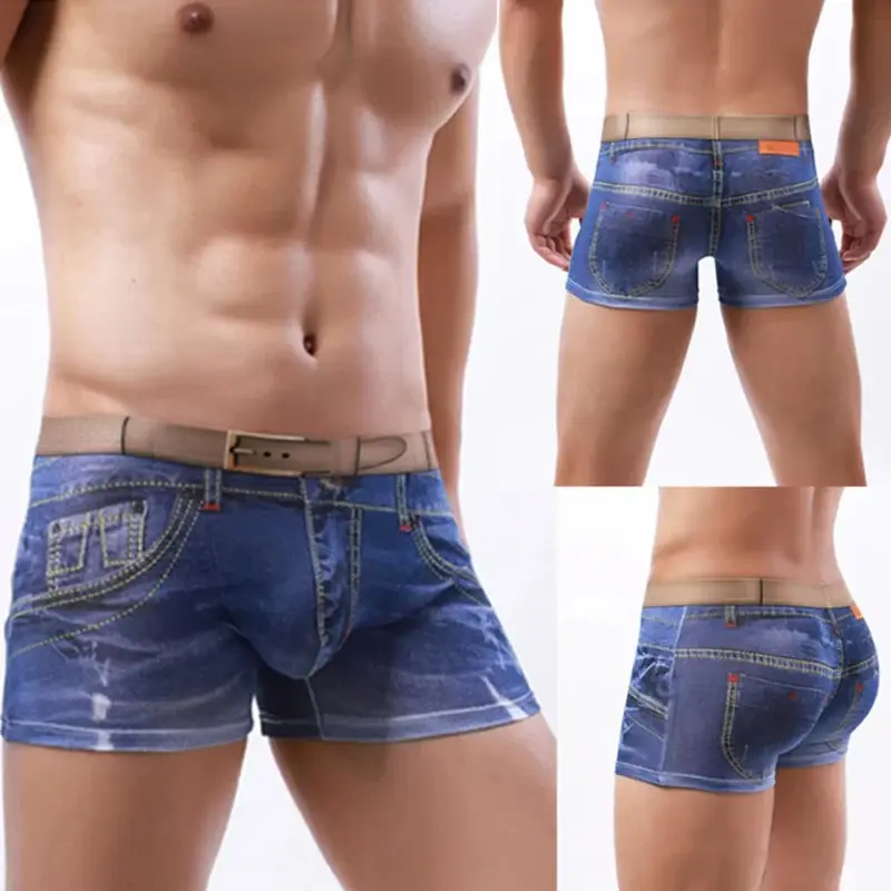 1PC Men's Briefs Boxer Briefs Cotton 3D Denim-Printed Boxer Briefs Fashionable and Sexy