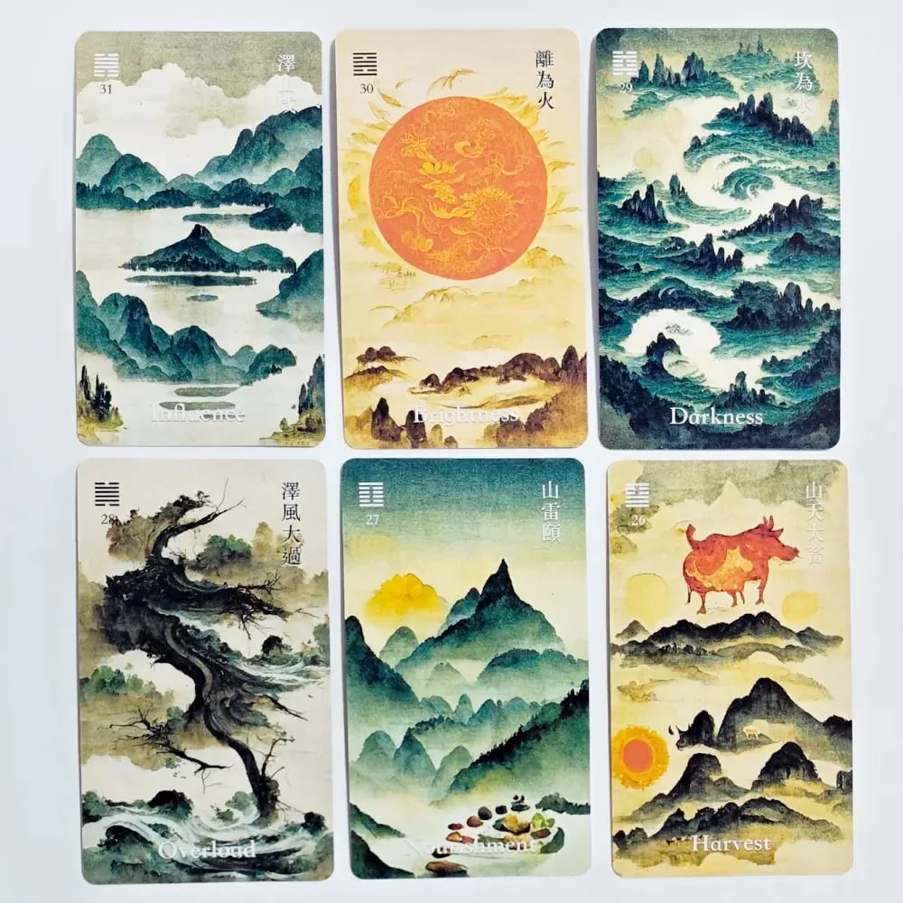 64 Cards I-Ching Oracle Deck Traditional Ink Art Style Chinese Divination Tool for Spiritual Guidation and Meditation 10,3*6cm