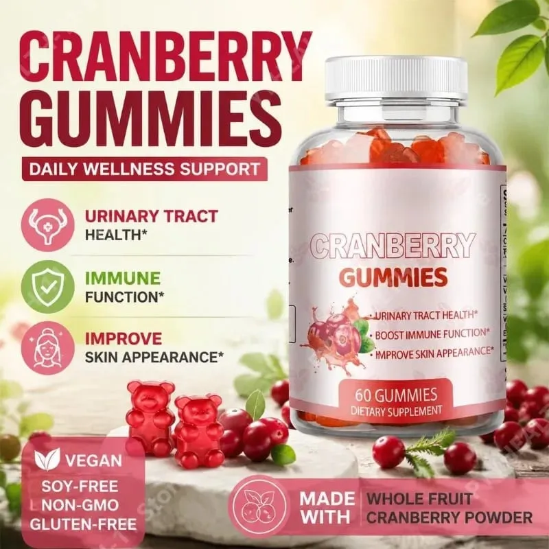 Áfonya-gumik a húgyutak egészségének támogatására C-vitaminnal 40 Mg és E-vitaminnal 2,7 Mg 60 Gummies