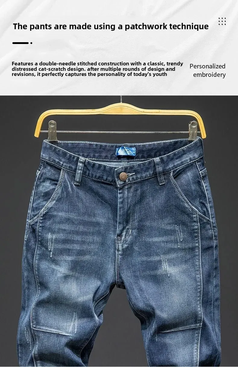 Splicing Elastic Large Size Loose Elastic Jeans Men's Autumn Korean Trend Pants Men's Harlan Denim Trousers Men Bootcut Jeans