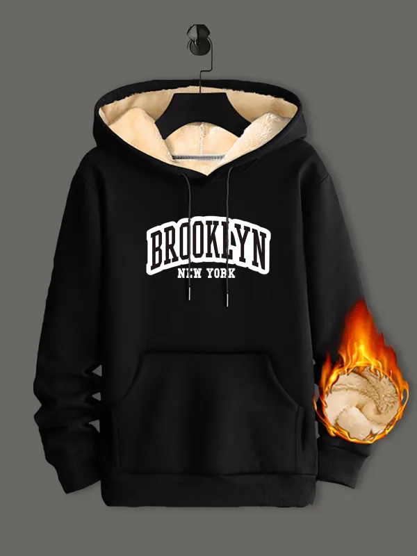 Winter Lamswol Hoodies Dikker Warme Winddichte Sweatshirts Print Capuchon Trui Losse Heren Dames Winter Hoodies Zwart