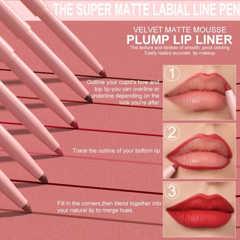 12 Colors Matte Lip Liner Pencil Set Creamy Velvet Lipstick Long Lasting Waterproof Smooth High Pigmented Lip Makeup for Women