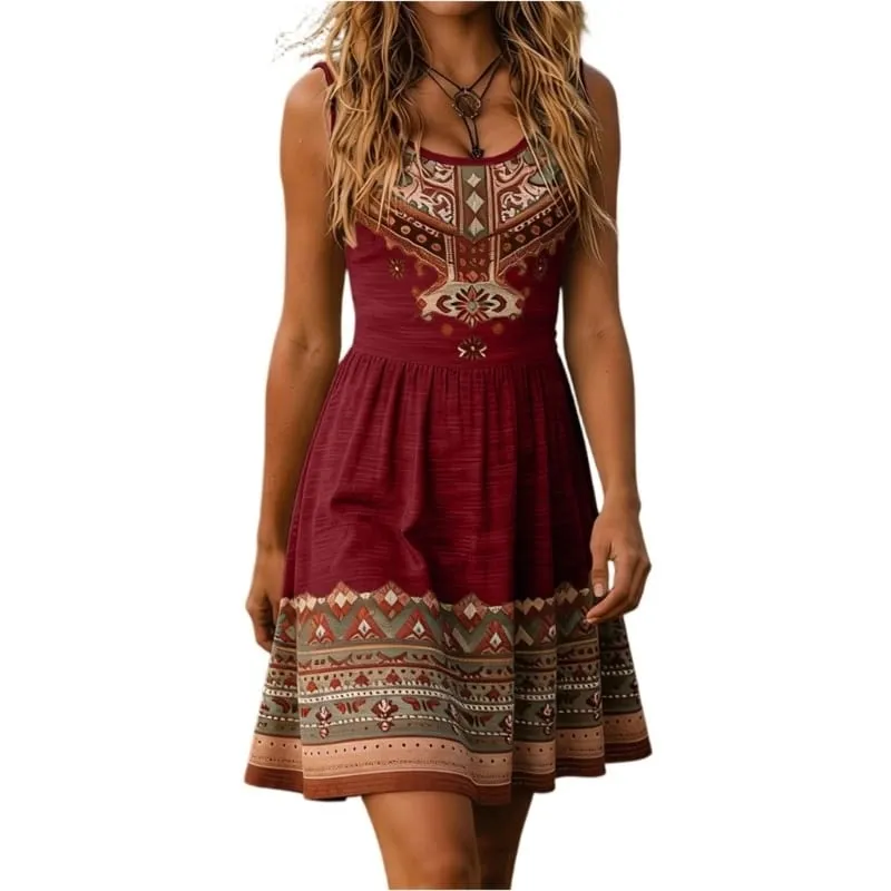 Dresses for Women Floral Print Waist Sleeveless Dress Wide Strap Smocked Short Bohemian Dress — image 14
