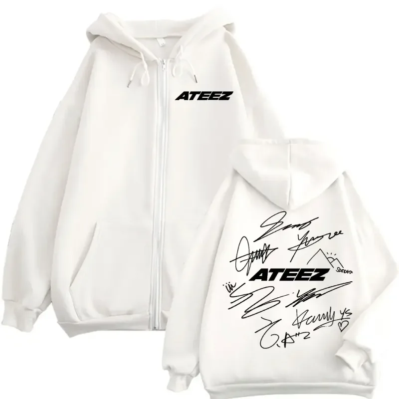 Limitado Kpop ATEEZ Logo estampado de doble cara cremallera Sudadera con capucha moda Hip Hop sudaderas con cremallera hombres mujeres Casual jerseys de gran tamaño