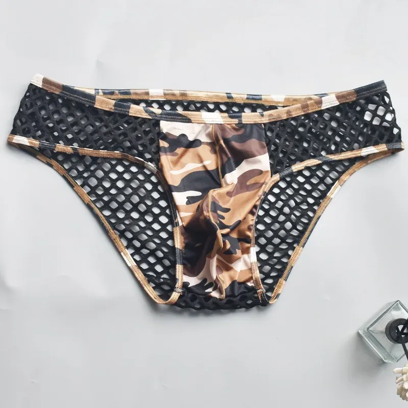 Man Underwear Mens Sexy Briefs Underpants Sissy Panties Camouflage U Pouch Hombre Slips Mesh Breathable Men's Lingerie Cuecas