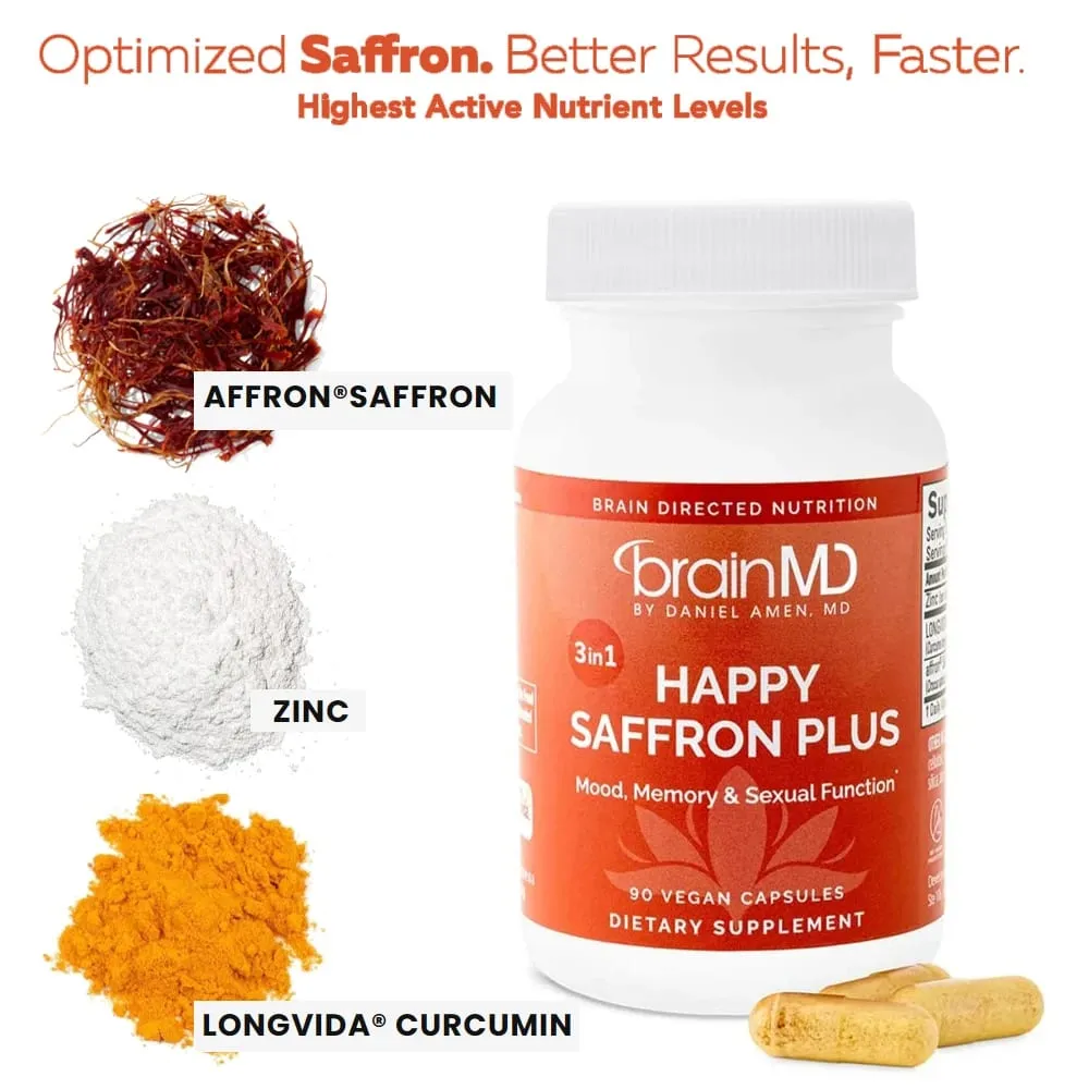 Saffron Supplements With Saffron Flower Extract Curcumin & Zinc for Mood Memory & Eye Health Joint Supplements for Men Women