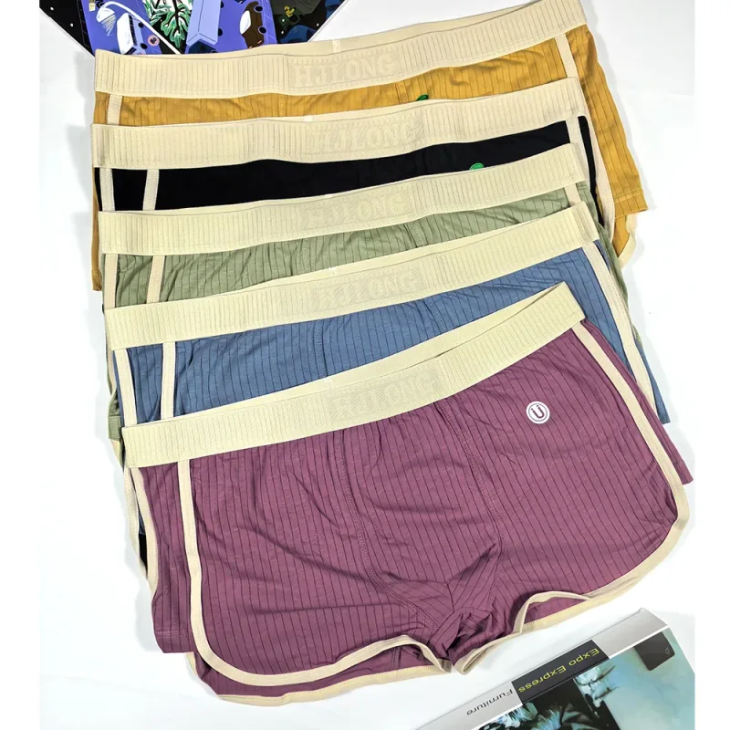 5PCS/Pack Fashion Dopamine 100% Cotton Solid Striped Men's Underpants Breathable Mesh Pouch Panties High Elastic Men Underwear — image 19