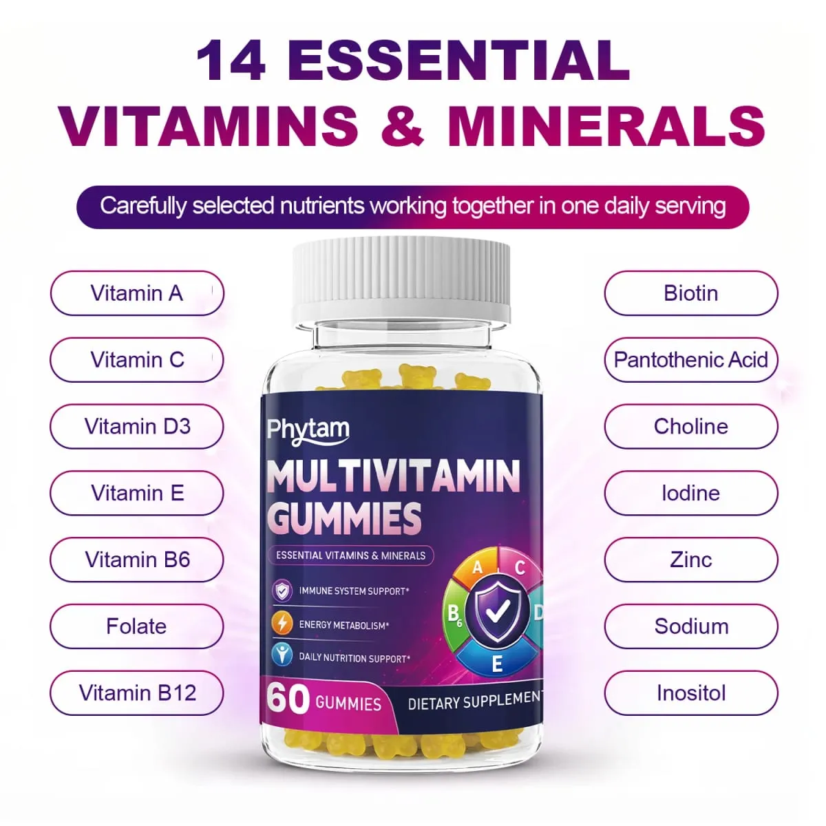 Felnőtt multivitaminos medvegumik 14 az 1-ben vitaminok ásványi anyagok komplex C-vitamin Cink B D energiaanyagcsere Immun napi táplálkozási támogatás 60 szám — image 4