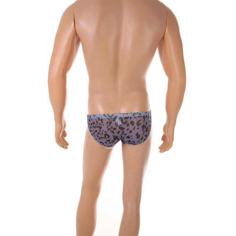 Men Sexy Briefs Underwear Mesh Sheer Ultra-Thin Underpants Big Penis Pouch See Through Panties Leopard Bikini