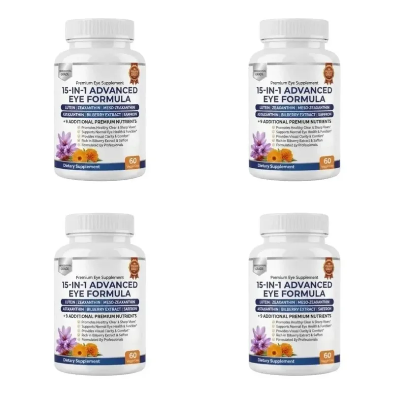 Premium 15-in-1 Advanced Eye Formula with Lutein Zeaxanthin Astaxanthin Bilberry & Saffron Supports Eye Wellness 60 Capsules