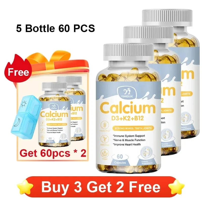 Οι κάψουλες Premium Calcium D3 K2 B12 υποστηρίζουν την απορρόφηση ασβεστίου στα οστά και τα δόντια Υγεία των νεύρων, μυϊκή λειτουργία και ζωτικότητα
