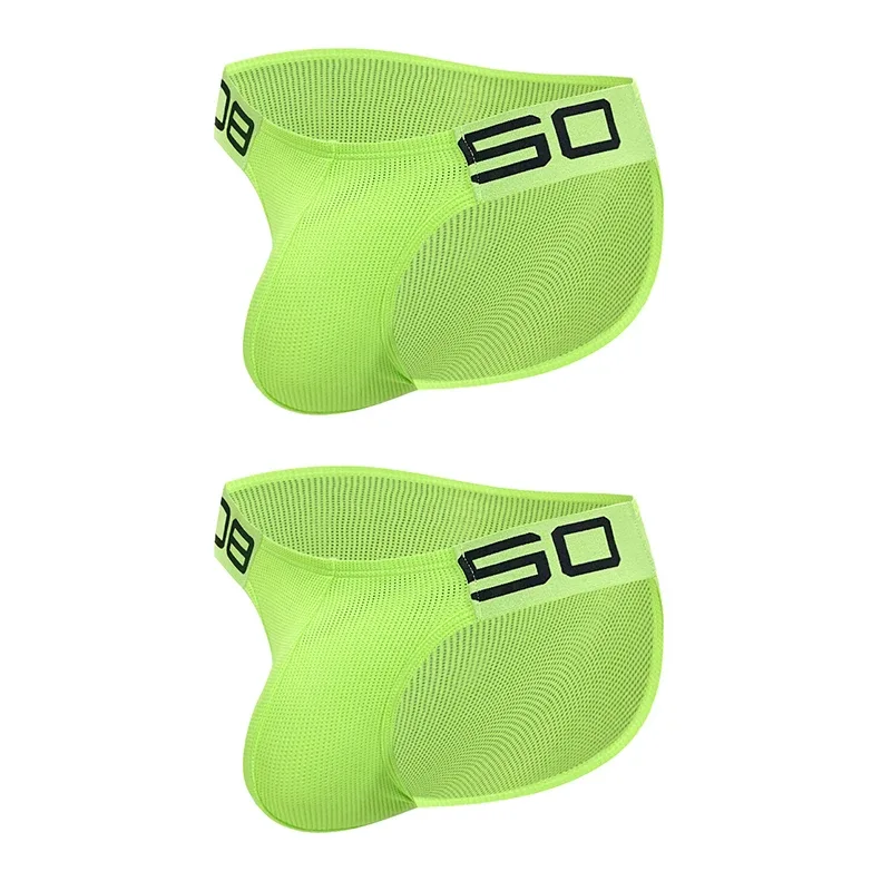 Men's Nylon Blend Mesh Breathable Briefs Horn Splice Letter Embossed Wide Elastic Waistband Fluorescent Color Sexy Underwear