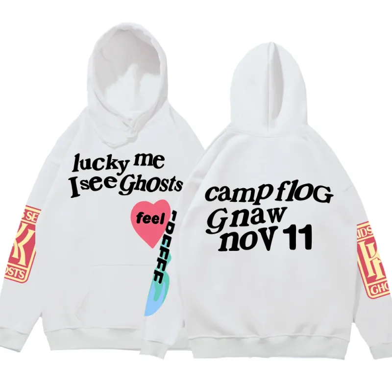 Moletom com capuz solto estampado com grafite Kanye Moletom masculino oversized Luck Me I See Ghosts Camisola com capuz Unissex Camisola com capuz — image 10