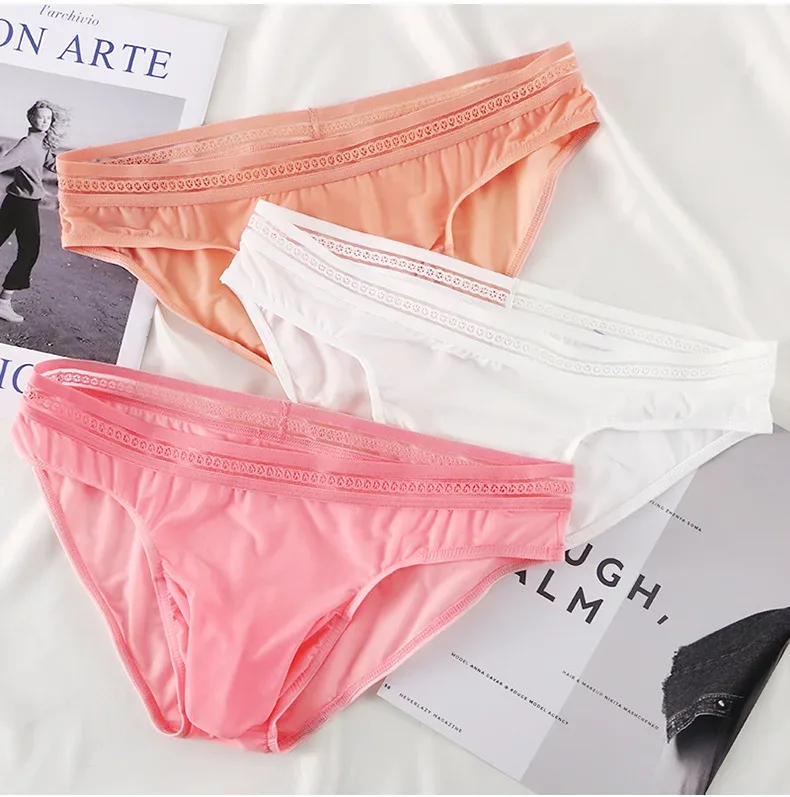1/3PCS Men's Ice Silk Briefs Ultra-thin Quick Dry High Elastic Lace Waistband Panties Sexy Seamless Breathable Bikini Underwear