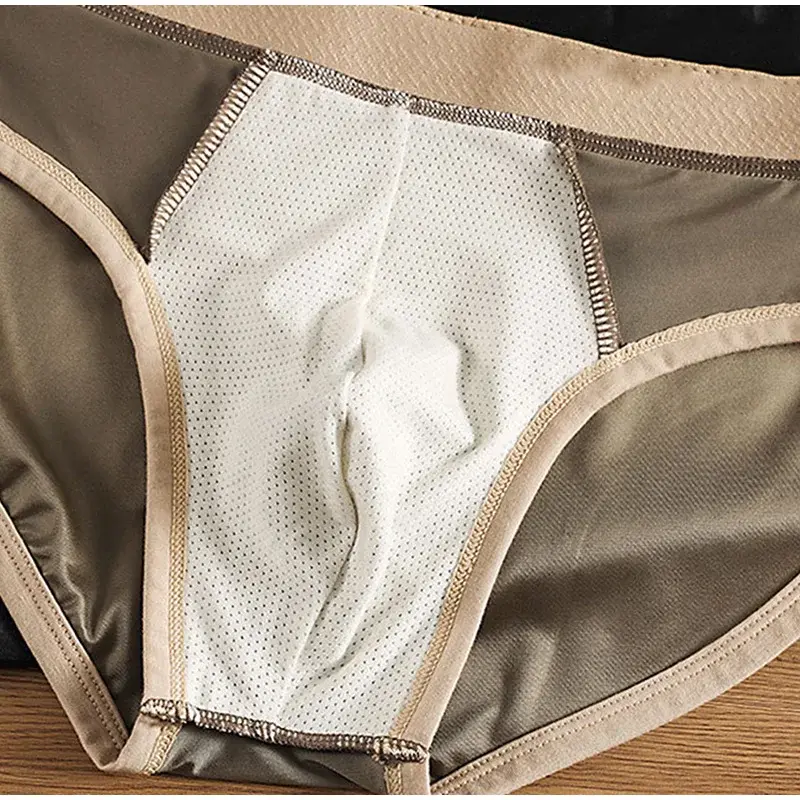 Luxurious Men's Briefs Satin Smooth Cool Ice Silk Panties Underwear Briefs Breathe Quick Drying Underpants U Pouch Underwear