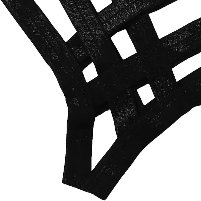 Σετ εσωρούχων Bondage Harness Γυναικεία Elastic Hollow Out Σετ σουτιέν Μαύρο στρινγκ με κλουβί, Σέξι Intimates Εξωτικά Εσώρουχα