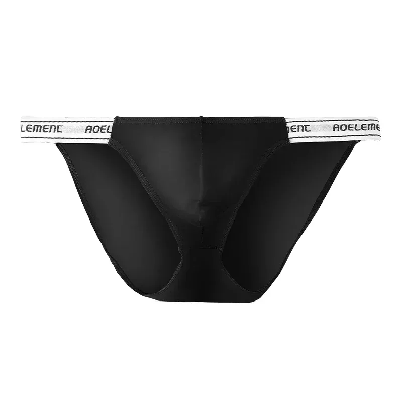 Panties Men's Solid Color Elastic Skinny Sexy Low Waist Ice Silk High Fork Thong Fitness Sports Comfortable Triangle Shorts — image 1