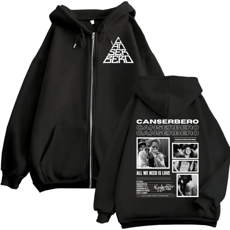 Canserbero Alles wat we nodig hebben is liefde Muerte Vida Merch Rits Hoodie Herenmode Hip Hop Zip Up Sweatshirts Casual Fleece Truien