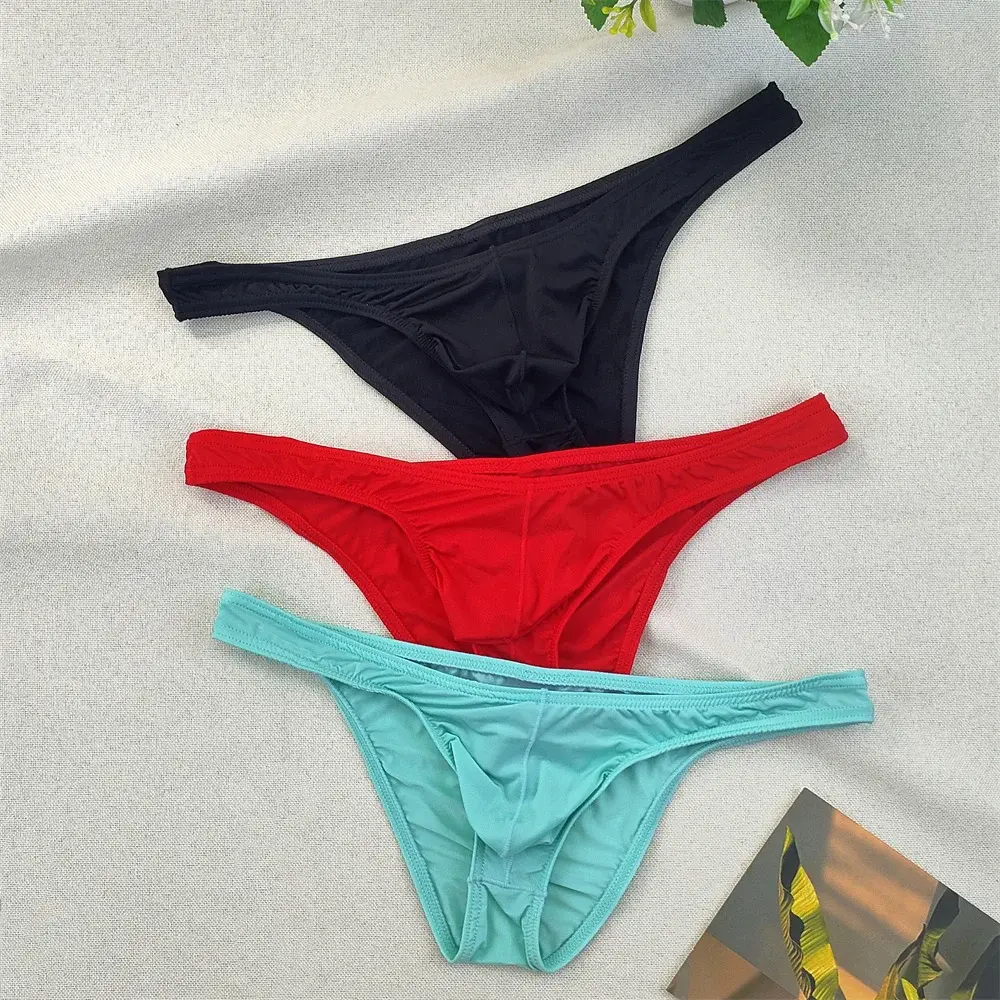 Men's Ultra-low Waist Bugle Pouch Bikini Briefs Sexy Tight Transparent Underwear Male Ice Silk Ultra-thin Underpants Plus Size — image 1