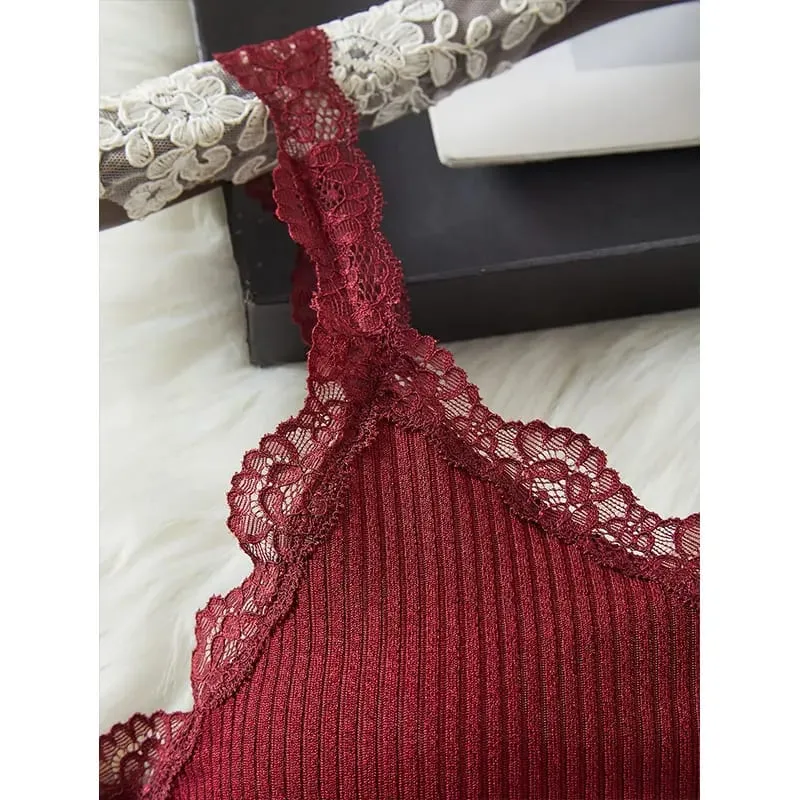 Solid-Color 2-Piece Summer Underwear Set Sexy Lace Bra Breathable Intimate Lingerie Fashion Home Wear Soft Seamless Bras Shorts — image 3