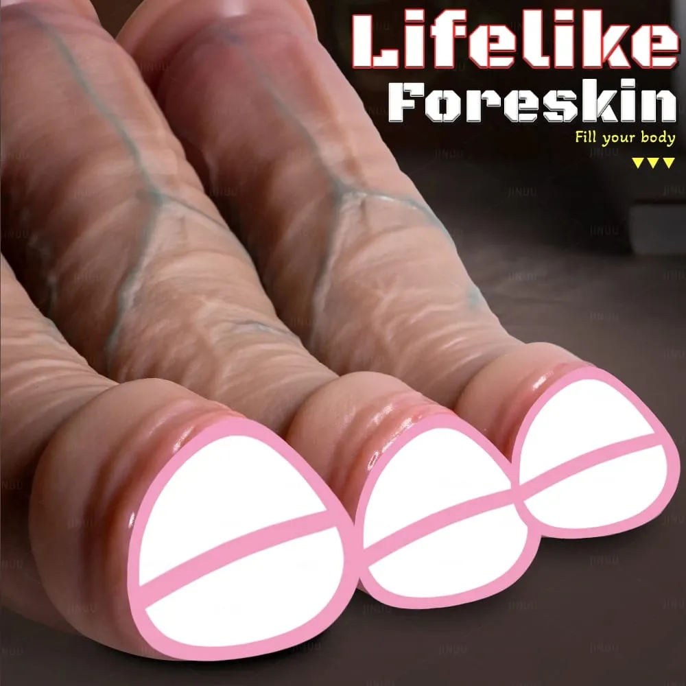 Realistic 3Sizes Phimosis Dildo Realistic Penis Soft Silicone Male Genitals Vaginal Masturbation Suction Cup Dick Woman Anal Sex — image 5