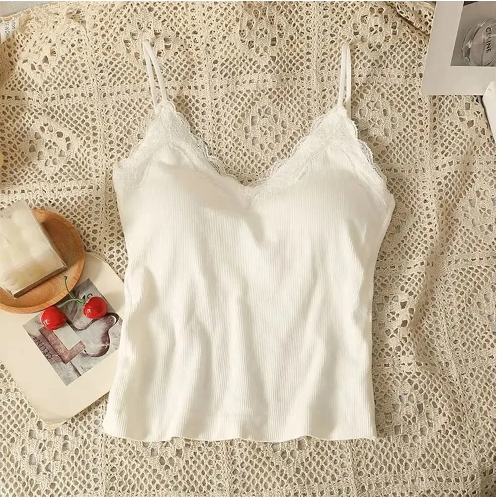 High Quality Fashion Breathable Lace Camisole Strap Bra Solid Color Summer Top Sexy Style Wire-Free Crop Top