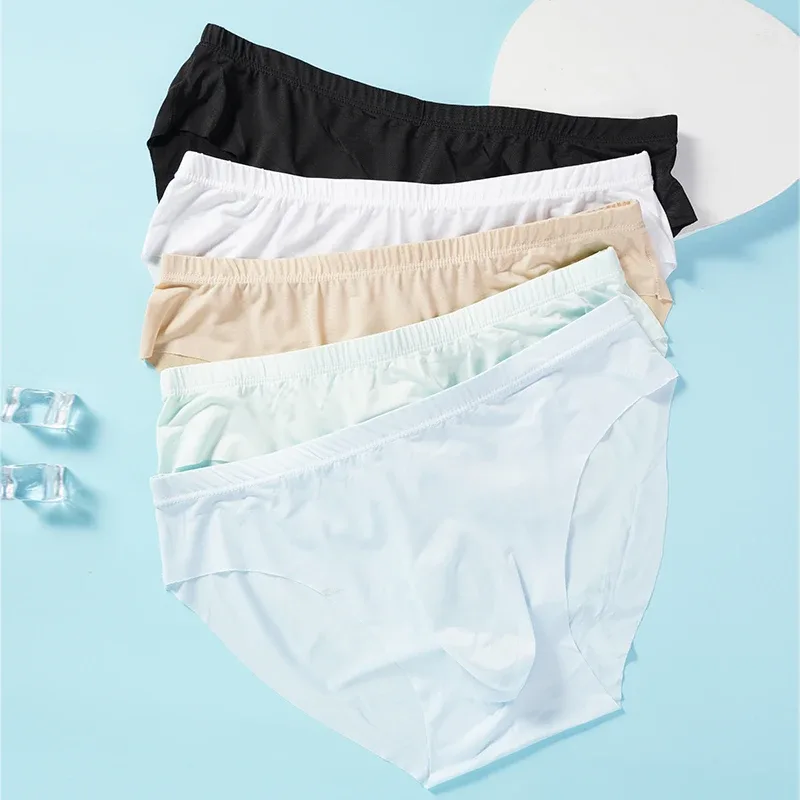 4pcs Panlalaking Ice Silk Briefs sa Tag-init Transparent na Seamless Sexy Mabilis na pagkatuyo Trendy Breathable Underwear Ultra-manipis na Panty — image 3