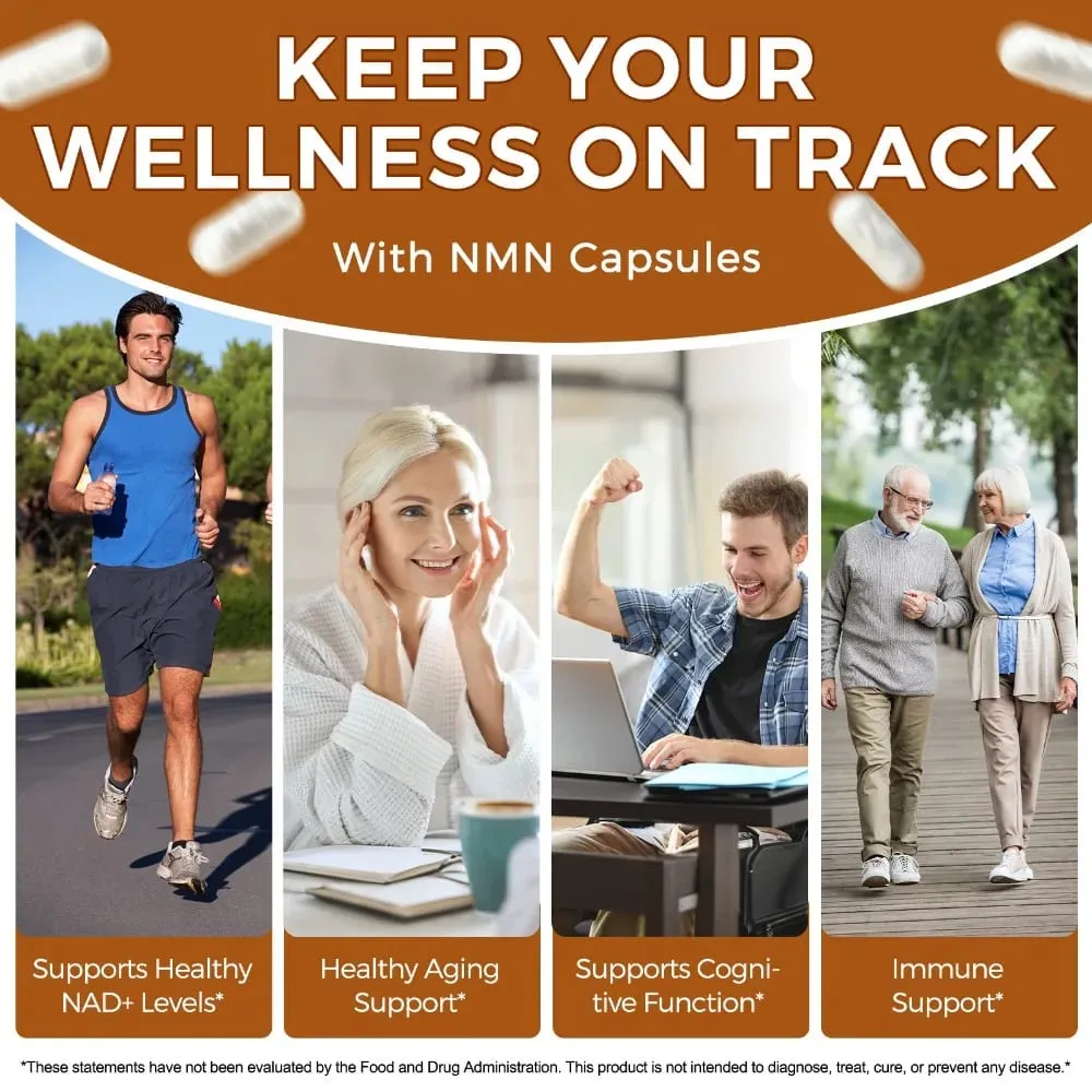 NMN Capsules 1000mg Beta Nicotinamide Mononucleotide TMG Quercetin Resveratrol NAD+ מטבוליזם מיטוכונדריאלי תפקוד 120 ספירה