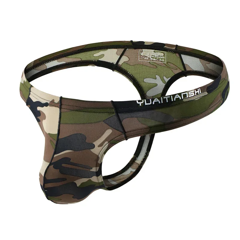 Men's Camo Print thong Gay Underwear Breathable 3D-Pouch Men G-String Bikini Elastic Waistband T-pants Seamless Male T-back
