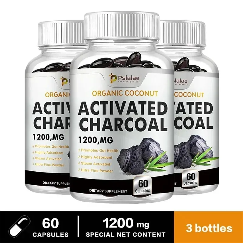 Activated Charcoal Capsules 1 200 Mg - Organic Coconut Shell Helps Relieve Gas & Bloating Detox & Bowel Digestive Supplement