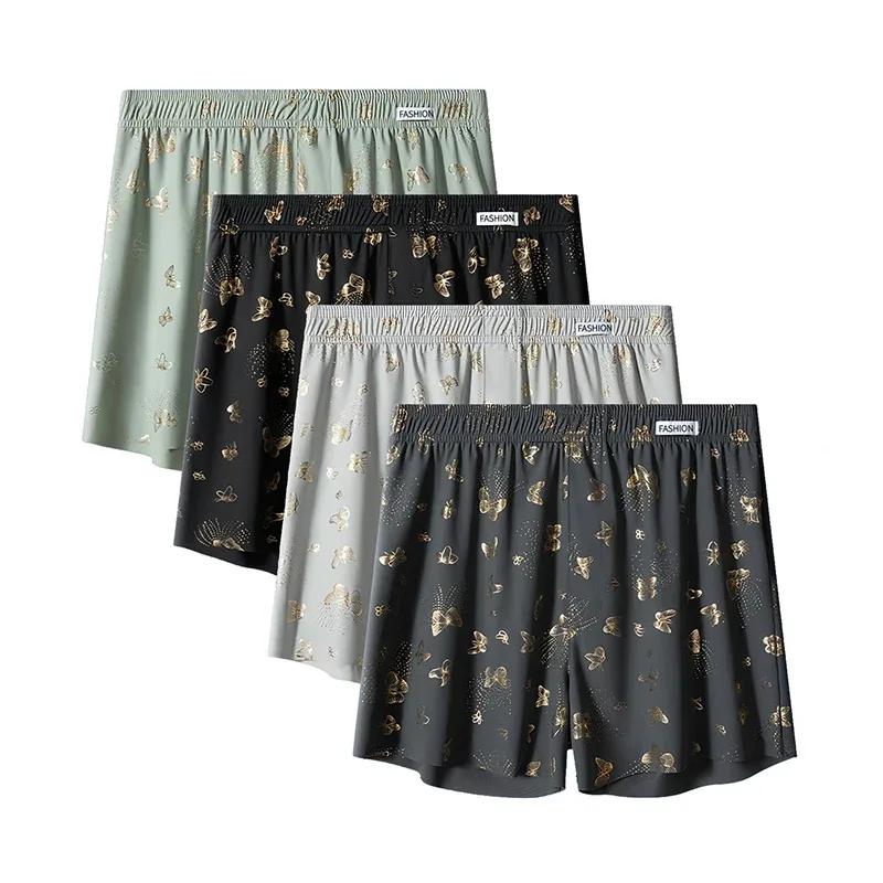 Pantalones Aro personalizados con estampado de mariposas para hombre, ropa interior informal holgada y transpirable, calzoncillos tipo bóxer de moda, 4 piezas