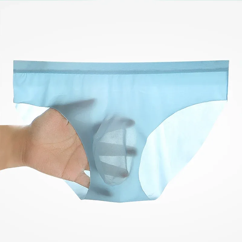 4Pcs Men Ice Silk Briefs Ultra Thin Transparent Seamless 3D Pouch Low Waist Breathable Triangle Underwear