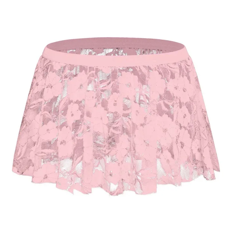 Men Solid Lace Skirt Mesh See Through For Lingerie Low For Rise Pleated Skirts See Through Bodycon Bottom For Party Evening