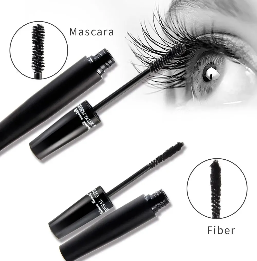 2 τεμάχια/Σετ 3D Fiber Mascara Kit Αδιάβροχο, ογκώδεις πυκνές βλεφαρίδες Μακιγιάζ ματιών Extension βλεφαρίδων μεγάλης διάρκειας