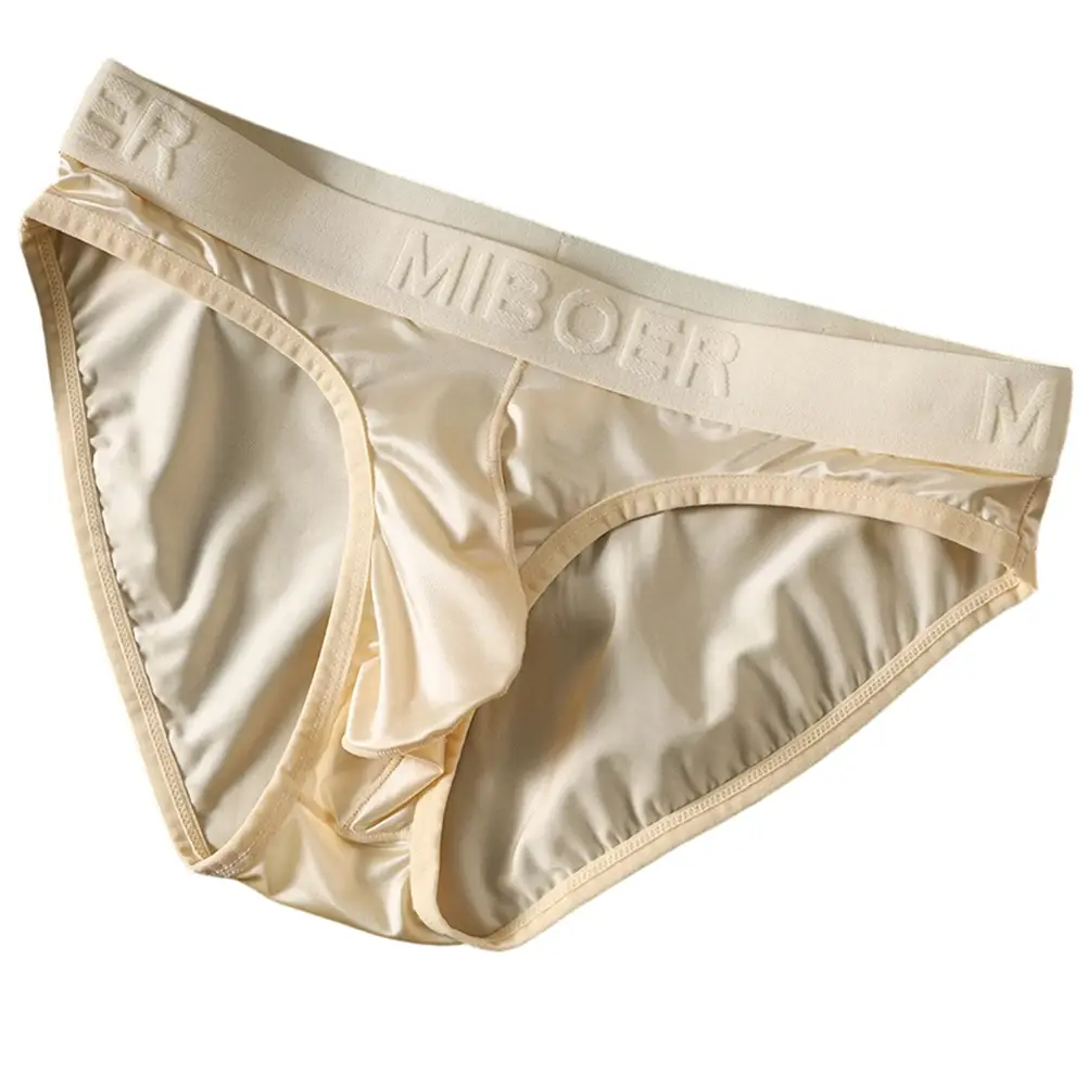 Low Waist Mens Briefs Underwear with Ice Silk Satin-like Fabric Bulge Pouch Smooth Stretch Breathable Underpants