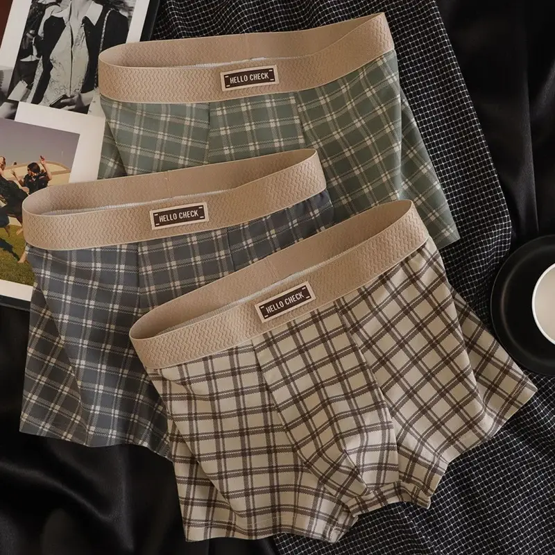 4-Piece Men's Checkered Printed Retro Boxer Shorts, Soft, Comfortable, Breathable Underwear, Men's Seamless Boxer Shorts — image 1
