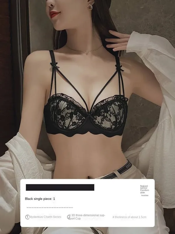 נשים שכיבות סמיכה עם חזה קטן מציג חזה גדול שטוח חזה מיוחד נגד צניחה כיסוי חזיית תחרה סט תחתוני — image 8