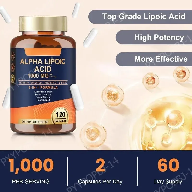 Alpha Lipoic Acid 6-in-1 Formula 1000mg Turmeric Selenium Vitamins C E B12 120 Veggie Capsules for Daily Wellness Support — image 5