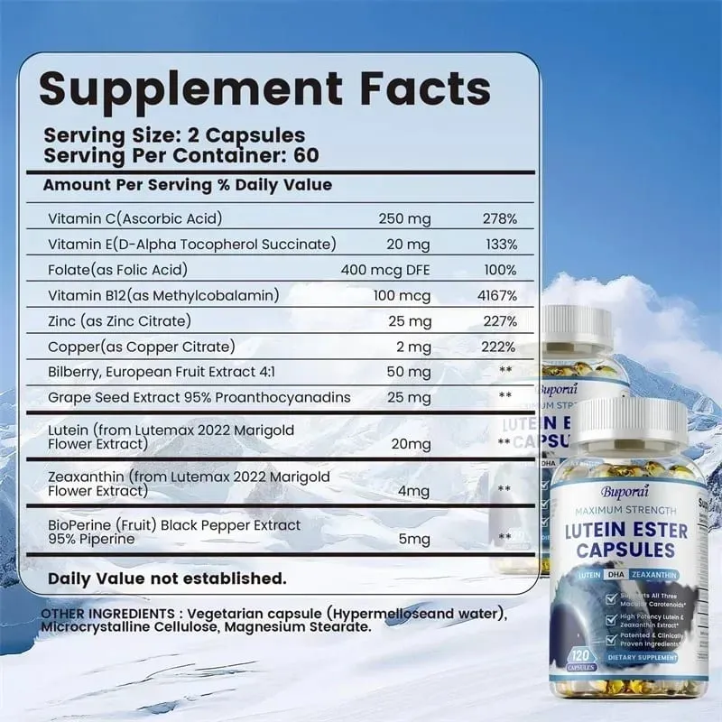Lutein Ester Capsules - Relieve Blurred Vision and Dry Eyes Reduce Eye Fatigue for Vision & Eyes Health