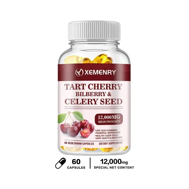Organic Tart Cherry & Celery Seed Capsules - Uric Acid Cleanse Support Sleep & Joint Health Muscle Repair
