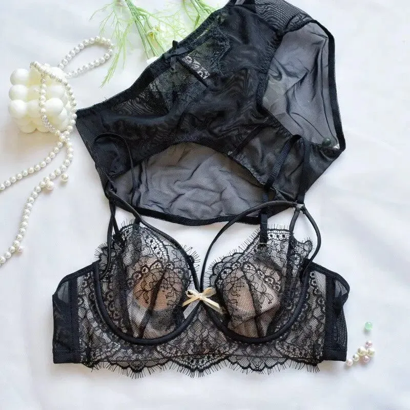 Κορεάτικο Hot Trend Pure Desire Δαντελένιο Σετ σουτιέν Underwire Thin Cup Push Up Μεγάλο Μπούστο Οπτικά Μικρό Anti Droop Εσώρουχα 32-38 Hot