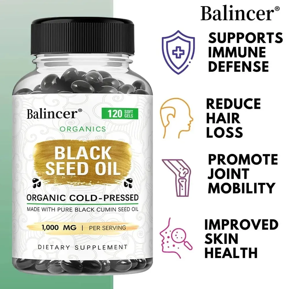 Black Seed Oil Capsules 1000mg - Help Digestive Health Immune Support & Brain Function Antioxidant 120 Capsules — image 3