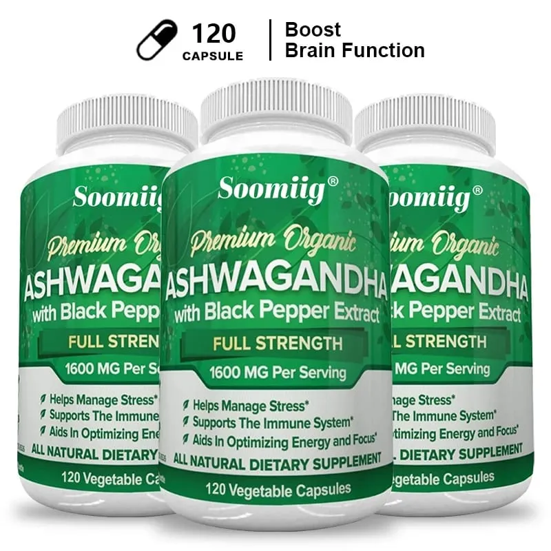 Ashwagandha Root Extract Capsules 1600mg with Black Pepper Stress Relief Brain Clarity Focus Energy & Sleep Health Support — image 2