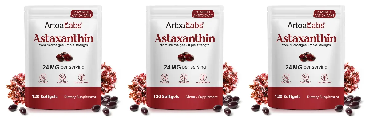 Astaxanthin Softgels 24mg Triple Strength Powerful Antioxidant Eye Health Support Microalgae Soy Free Gluten Free 120 Count