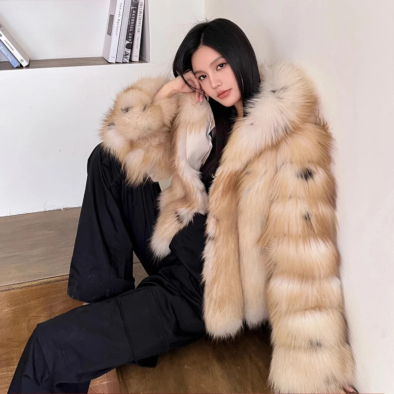 autumn and winter Imported whole fox fur Thickened New hooded long-sleeve dcommuting style fur coat шуба женская 2025