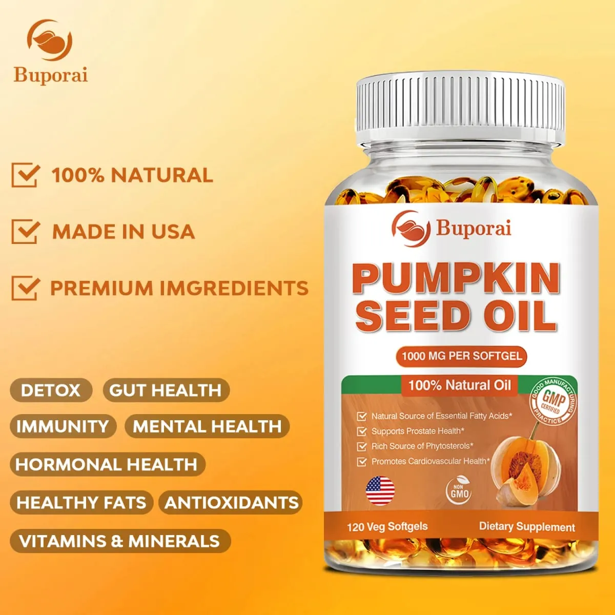Pumpkin Seed Oil - Promotes Hair Growth Urinary Tract and Prostate Health Cardiovascular Support