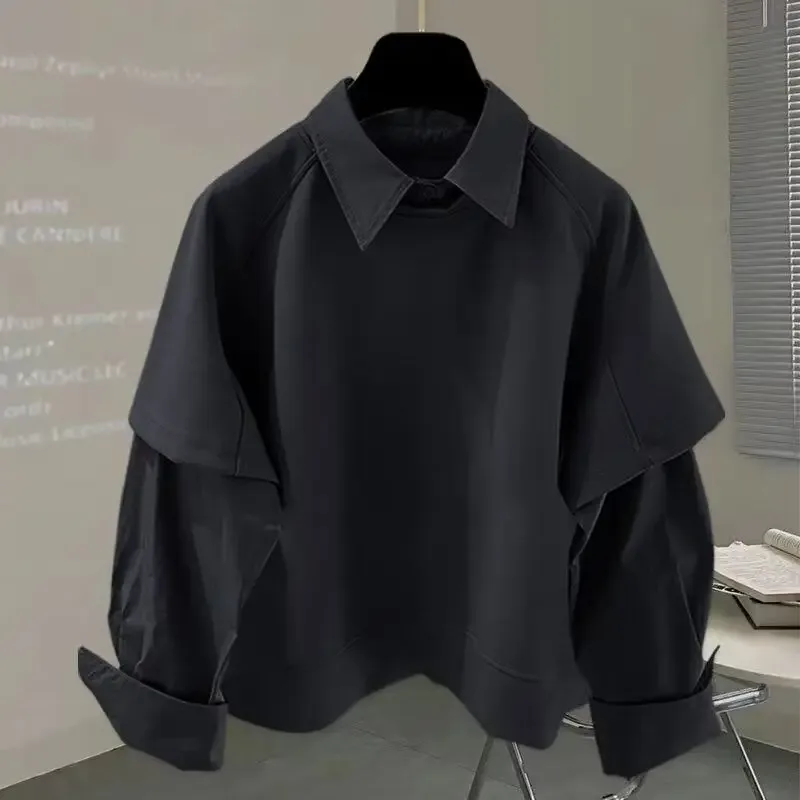 Sonbahar Kış için iki parçalı Eklenmiş uzun kollu Gömlek erkek Yeni Kazak Kore Tarzı Trendy Gevşek Moda Çok Yönlü Üst — image 4