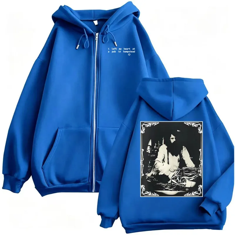 Ariana Grande dejé mi corazón en un Pub en Hampstead sudadera chaqueta abrigos hombres mujeres Harajuku gótico High Street cremallera sudaderas con capucha